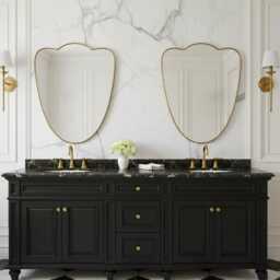 Curved Brass Mirror - Modern Gold Shield Vanity Wall - thumbnail 2