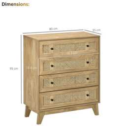 4-Drawer Rattan Chest Of Drawers Natural Wood Storage Dresser For Bedroom & Living Room - thumbnail 4