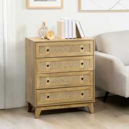4-Drawer Rattan Chest Of Drawers Natural Wood Storage Dresser For Bedroom & Living Room - thumbnail 3