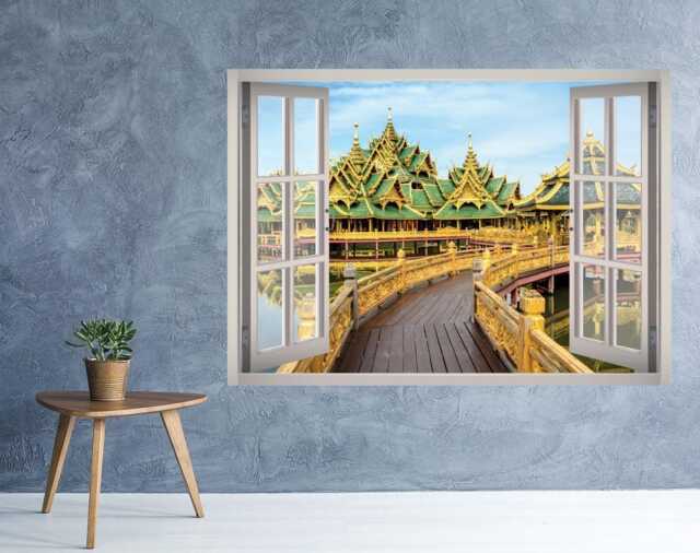 Ancient Siam Window 3D Wall Decal Art Removable Wallpaper Thailand Mural Sticker Vinyl Home Decor - image 1