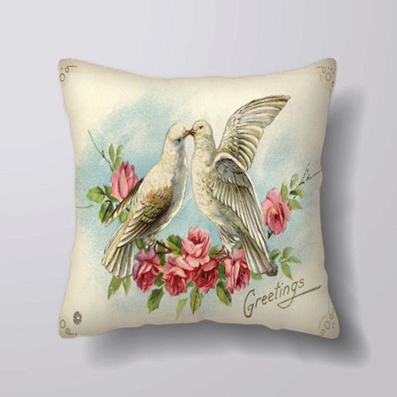 Flower English Rose & White Dove - Customizeable Personlized -Cushion Cover Case Or Stuffed With Insert - image 1