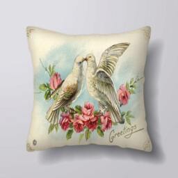 Flower English Rose & White Dove - Customizeable Personlized -Cushion Cover Case Or Stuffed With Insert - thumbnail 1