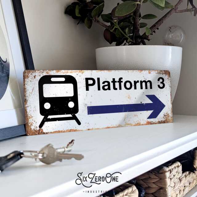 Personalised Trains Platform Metal Road Sign. Worn Or Clean Look Available. Left/Right Station - image 1
