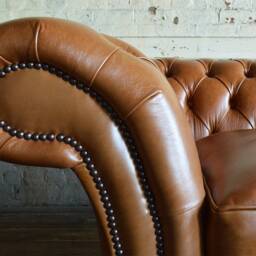 British Handmade 3 Seater Vintage Tan Brown Leather Chesterfield Sofa - thumbnail 2