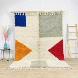 Moroccan White Berber Rug, Handwoven Wool Shag Rug With Geometric Shapes, Authentic Beni Ourain Style Carpet, Large 9x12 Area - thumbnail 1