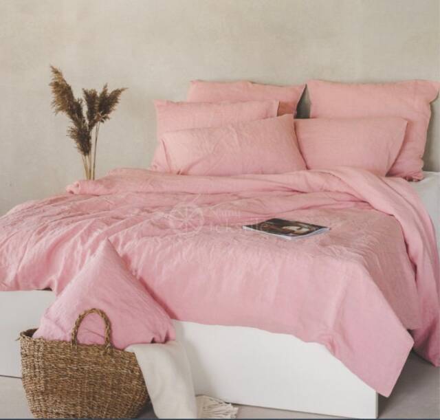 stone Washed Linen Bedding Set in Light Rose Color - Duvet Cover & 2 Pillowcases 100% European Bed Flax - image 1