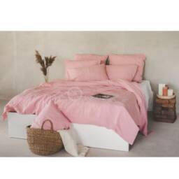 stone Washed Linen Bedding Set in Light Rose Color - Duvet Cover & 2 Pillowcases 100% European Bed Flax - thumbnail 2
