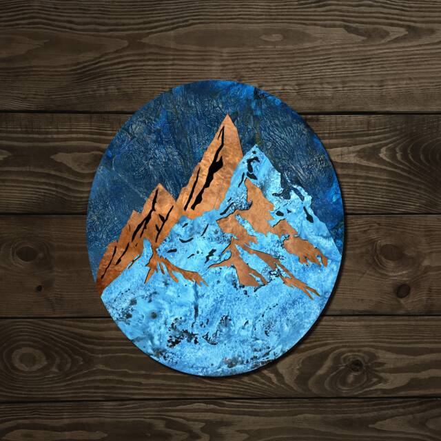 Mountains Copper Wall Decor, Landscape Art, Metal Patinated Copper, Blue Patina, Abstract Art - image 1