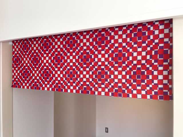 Japanese Red Geometric Tenugui Handmade Noren Curtain, Kitchen Short Valance, Restaurant Noren, Door Step Half Cafe - image 1