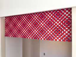 Japanese Red Geometric Tenugui Handmade Noren Curtain, Kitchen Short Valance, Restaurant Noren, Door Step Half Cafe