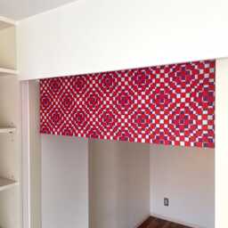 Japanese Red Geometric Tenugui Handmade Noren Curtain, Kitchen Short Valance, Restaurant Noren, Door Step Half Cafe - thumbnail 3