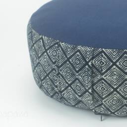 Hill Tribe Indigo Zafu Meditation Cushion, Organic Kapok Filled Ottoman Pouf - thumbnail 3