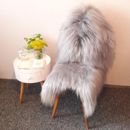 Real Sheepskin Sofa Cover, Grey Wool Blanket, Animal Theme Nursery - thumbnail 1