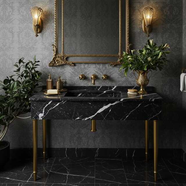 Handcrafted Black Pietre Notte Marble Sink Modern Bathroom Vanity M1M034 - image 1