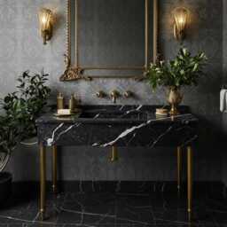 Handcrafted Black Pietre Notte Marble Sink Modern Bathroom Vanity M1M034 - thumbnail 1