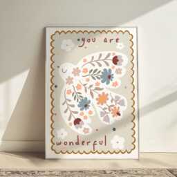 Peace Dove Poster, Wildflower Print, Pastel Flower Bird Girl Nursery Bedroom Decor - thumbnail 2