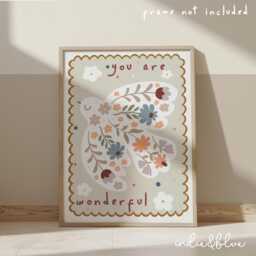 Peace Dove Poster, Wildflower Print, Pastel Flower Bird Girl Nursery Bedroom Decor - thumbnail 1