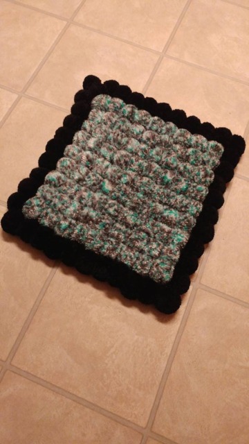 Blue White Black Rug, Pom Small Decorative Soft Acrylic Yarn, Blue & Pom, Home Decor - image 1