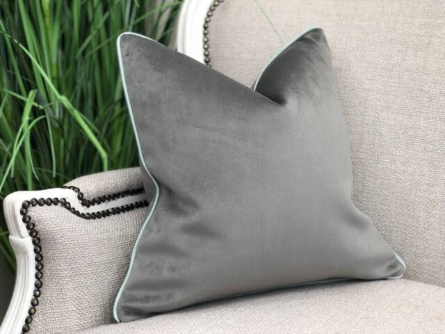 Grey Cushion Cover - Piped Edge Velvet Throw Pillow Cover- Modern/Contemporary/Minimalistic Scatter - image 1