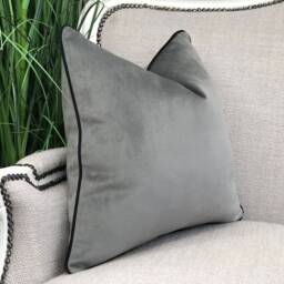 Grey Cushion Cover - Piped Edge Velvet Throw Pillow Cover- Modern/Contemporary/Minimalistic Scatter - thumbnail 2