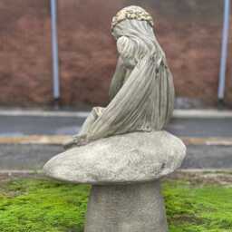 Stone Fairy On Staddlestonet Statue Concrete Girl Sculpture Whimsical Outdoor Figurine Garden Handmade Nimph Ornament Lawn Decor Gift - thumbnail 3