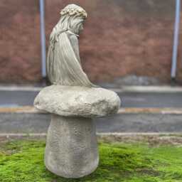 Stone Fairy On Staddlestonet Statue Concrete Girl Sculpture Whimsical Outdoor Figurine Garden Handmade Nimph Ornament Lawn Decor Gift - thumbnail 4