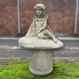 Stone Fairy On Staddlestonet Statue Concrete Girl Sculpture Whimsical Outdoor Figurine Garden Handmade Nimph Ornament Lawn Decor Gift - thumbnail 1