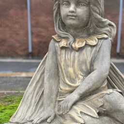 Stone Fairy On Staddlestonet Statue Concrete Girl Sculpture Whimsical Outdoor Figurine Garden Handmade Nimph Ornament Lawn Decor Gift - thumbnail 2