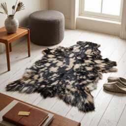 Genuine Premium Pattern Goat Skin Rug - Natural Animal Hide Throw, Rustic Decor - thumbnail 1