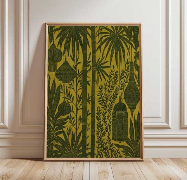 Bamboo Lantern Poster, Botanical Wall Art, Asian Decor Print - image 1