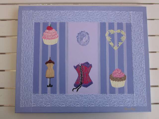 Home-Deco Painting - Acrylic Paint Handmade Creation - Cupcake, Lace, Bustier, Mannequin - image 1
