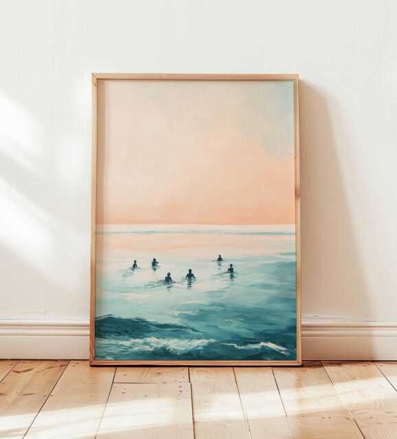 Swimming Poster, Retro Print, Beachy Wall Art, Blue Summer Ocean Dopamine Decor, Beach Coastal Decor - image 1
