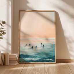 Swimming Poster, Retro Print, Beachy Wall Art, Blue Summer Ocean Dopamine Decor, Beach Coastal Decor - thumbnail 2