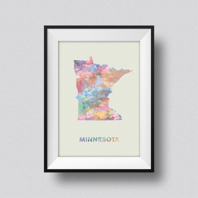 Minnesota Map Usa Watercolor Art Print Ink Splash Poster Canvas