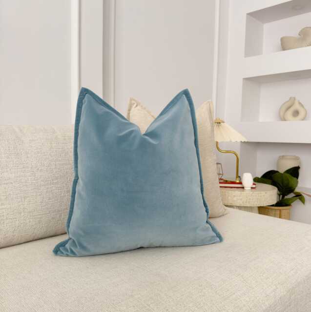 Premium Velvet Duck Egg Blue Cushion Cover Flanged Throw Pillow Home Decor Lumbar - All Sizes - image 1