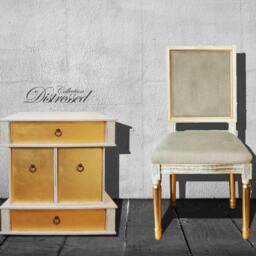 Gold Leaf Nightstand Shabby Chic Distressed White Bedside Table On Casters - thumbnail 2