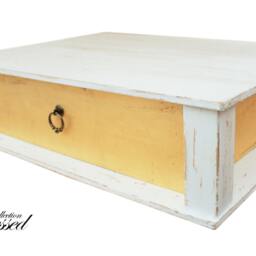 Gold Leaf Nightstand Shabby Chic Distressed White Bedside Table On Casters - thumbnail 3