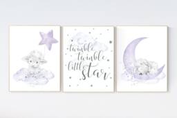 Purple Sheep Nursery Prints Lavender Lamb Wall Art - thumbnail 1