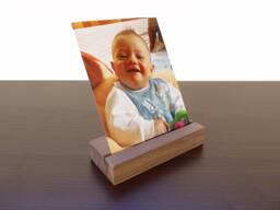 Wood Photo Holder. Wooden Postcard Card Office Display. Walnut