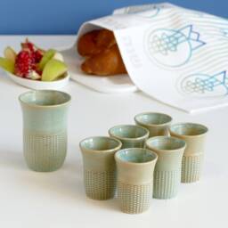 3D Printed Clay Shabbat Set - Mint Glaze Kiddush Cup, Goblets Handmade in Israel - thumbnail 2