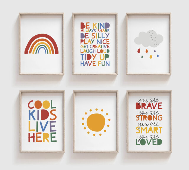 6 Prints, Rainbow Print, Wall Art, Boys Bedroom Girls Nursery Brother Sister Playroom - image 1
