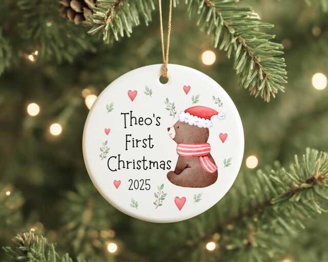 First Christmas Decoration Personalised Baby 1st Xmas Tree Bear Ornament - image 1