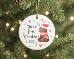 First Christmas Decoration Personalised Baby 1st Xmas Tree Bear Ornament - thumbnail 1