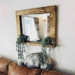 Reclaimed Wooden Mirror With Shelf - Rustic Farmhouse Hallway Bathroom Home - thumbnail 2