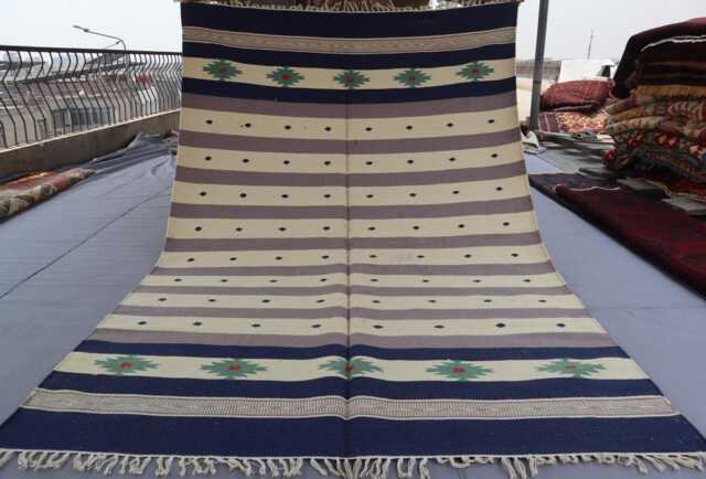 5'4x7'8 Ft Afghan Kilim Rug, Flatweave Handmade Kilim Wool Navy Blue Beige Oriental Turkmen Hand Woven Entry Way, Bedroom Carpet - image 1