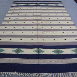 5'4x7'8 Ft Afghan Kilim Rug, Flatweave Handmade Kilim Wool Navy Blue Beige Oriental Turkmen Hand Woven Entry Way, Bedroom Carpet - thumbnail 2