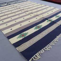 5'4x7'8 Ft Afghan Kilim Rug, Flatweave Handmade Kilim Wool Navy Blue Beige Oriental Turkmen Hand Woven Entry Way, Bedroom Carpet - thumbnail 3