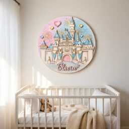 Personalized Princess Castle Wooden Name Sign, Custom Baby Girl Door Fairy Tale Nursery Wall Decor, Sign - thumbnail 2