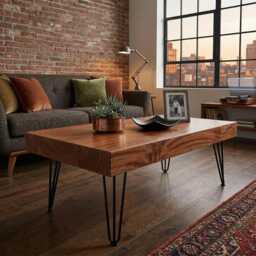 Chunky Solid Wood Coffee Table, Thick Wooden Table Uk, Hairpin Leg Handmade Living Room