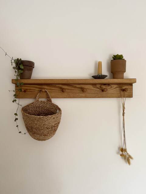 Shaker Peg Shelf Made From Solid Wood - Rail Coat Hook Kitchen Handcrafted Folkhaus - image 1